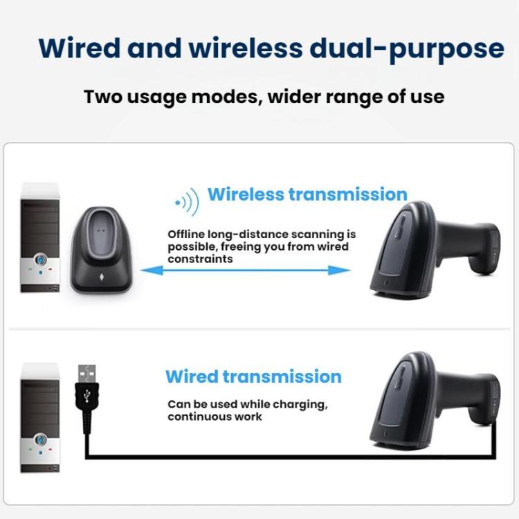 Long-range Wireless QR Code Barcode Scanner With Base, Single 2.4G, 2.4G + Bluetooth