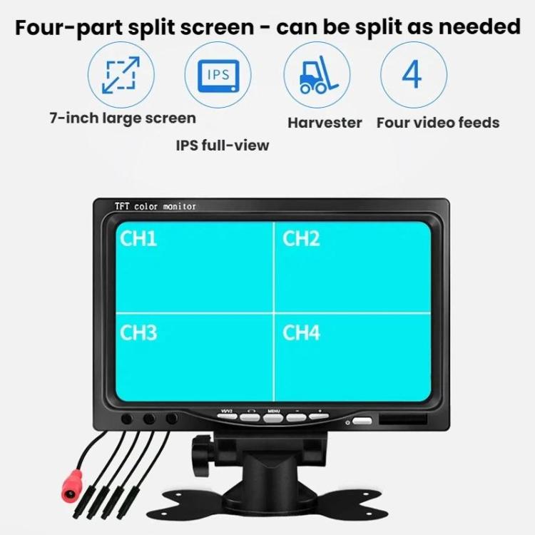 7 inch 4-split Car Display + 4 Light Sensitive 360 Degree Panoramic Reversing Cameras, LED Version, Infrared Version