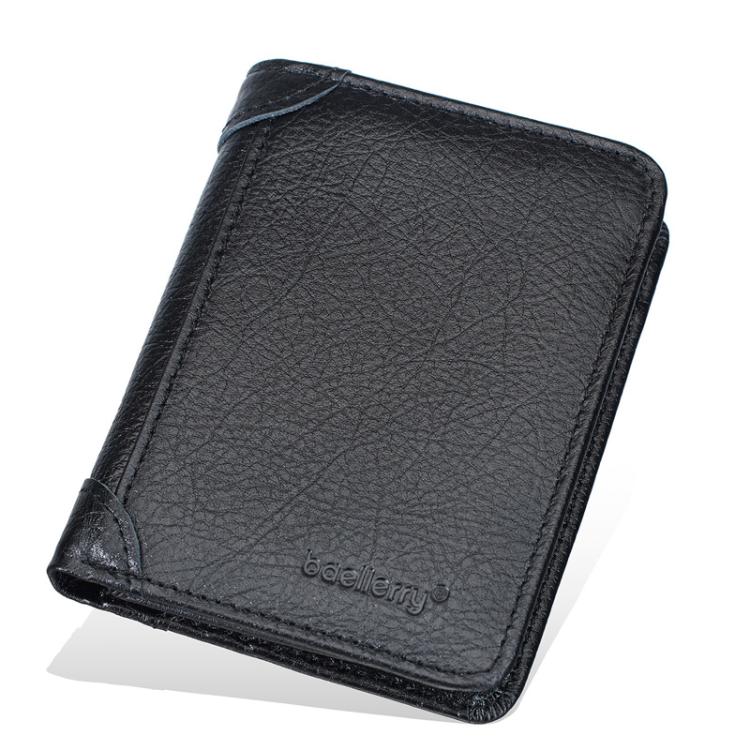 Baellerry D3112 Leather Men Short Wallet Vintage Tri-Fold Multi-Card Holder
