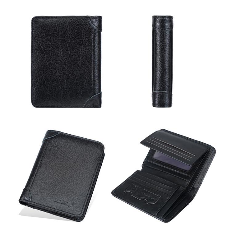 Baellerry D3112 Leather Men Short Wallet Vintage Tri-Fold Multi-Card Holder