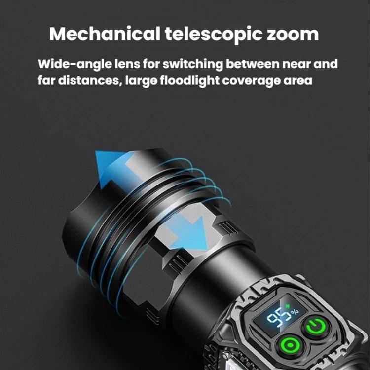 SMILING SHARK High-Brightness Flashlight With Power Display Outdoor Long-Range Spotlight, Rainbow Side Light, COB Side Light