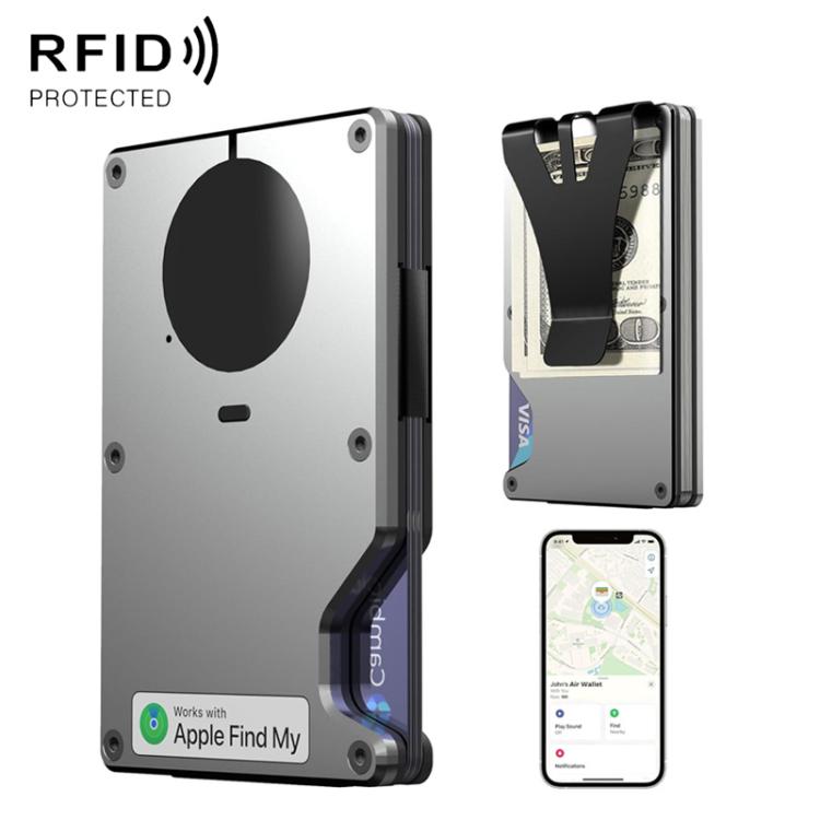 Find My Enabled Metal Wallet Built-in Tracker Chip & RFID Blocking  Anti-Loss Aluminum Card Holder with Sound Alert
