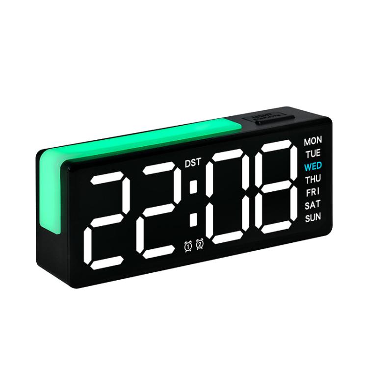 Digital Alarm Clock with RGB L-Shaped Night Light, Dual Alarms, Day/Date/Temperature Display, 3 Brightness Levels