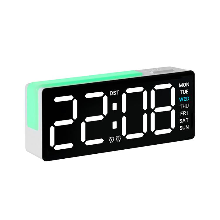 Digital Alarm Clock with RGB L-Shaped Night Light, Dual Alarms, Day/Date/Temperature Display, 3 Brightness Levels