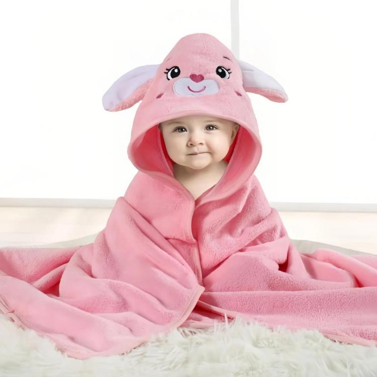 Coral Fleece Absorbent Baby Swaddle Blanket Towel With Cape, 80x80cm