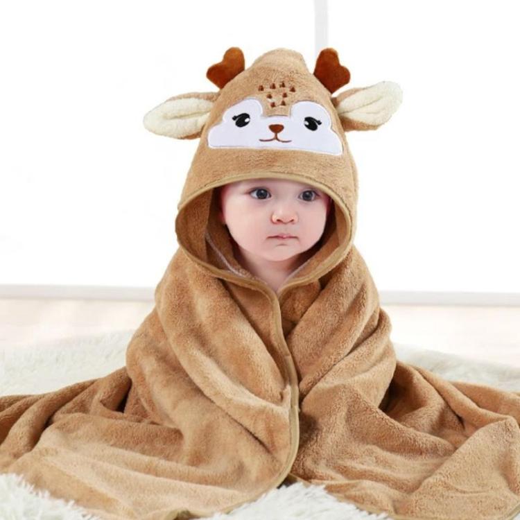 Coral Fleece Absorbent Baby Swaddle Blanket Towel With Cape, 80x80cm
