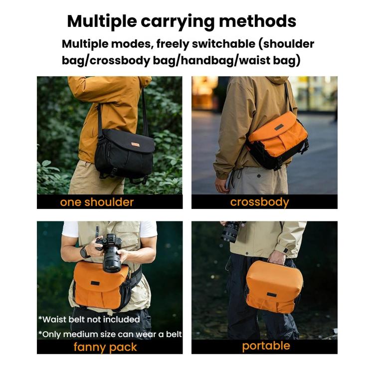 Cwatcun D294 Large Capacity Casual Shoulder Bag DSLR Camera Bag, Orange Medium, Black Medium, Black Large