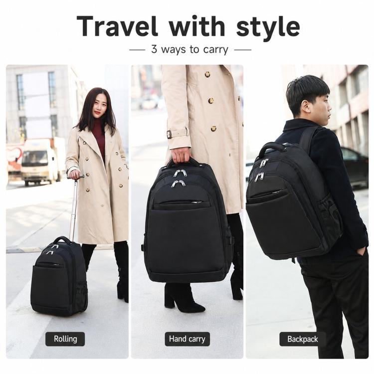 20 Inch Rolling Backpack for Travel Wheeled Laptop Backpack with Hidden Straps Carry On Trolley Bag for Business School