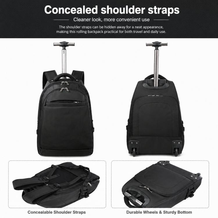 20 Inch Rolling Backpack for Travel Wheeled Laptop Backpack with Hidden Straps Carry On Trolley Bag for Business School