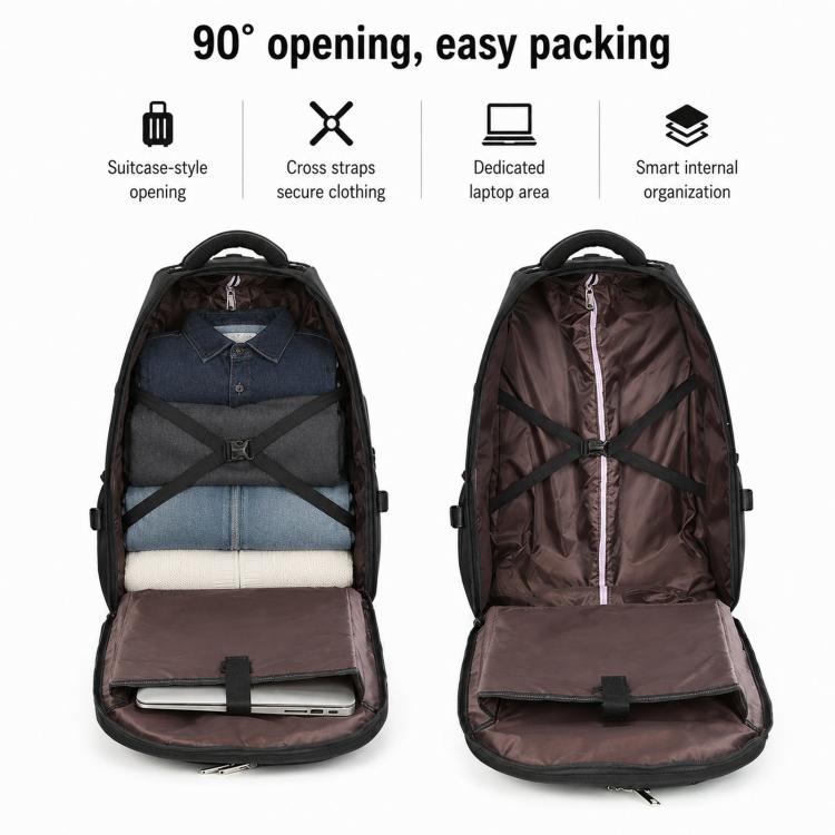 20 Inch Rolling Backpack for Travel Wheeled Laptop Backpack with Hidden Straps Carry On Trolley Bag for Business School