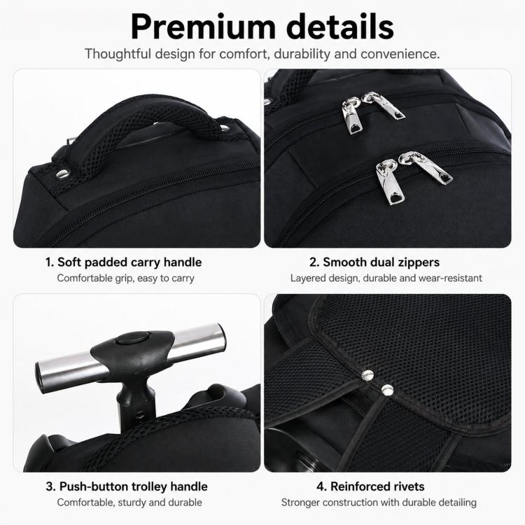 20 Inch Rolling Backpack for Travel Wheeled Laptop Backpack with Hidden Straps Carry On Trolley Bag for Business School