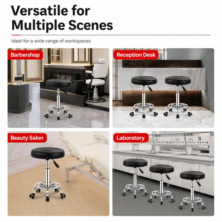 Adjustable Swivel Salon Stool Hydraulic Bar Stool With Footrest, 42-54cm Stationary Glides Black, 42-54cm Stationary Glides Red, 42-54cm Stationary Glides Blue, 45-57cm Swivel Casters Black, 45-57cm Swivel Casters Black Red                             ...