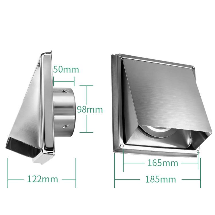 Square Stainless Steel Dryer Air Outlet External Wall Check Valve Cover, 4-inch 100mm With Insect Netting, 5-inch 125mm With Insect Netting, 6-inch 150mm With Insect Netting, 4-inch 100mm Without Insect Netting, 5-inch 125mm Without Insect Netting     ...