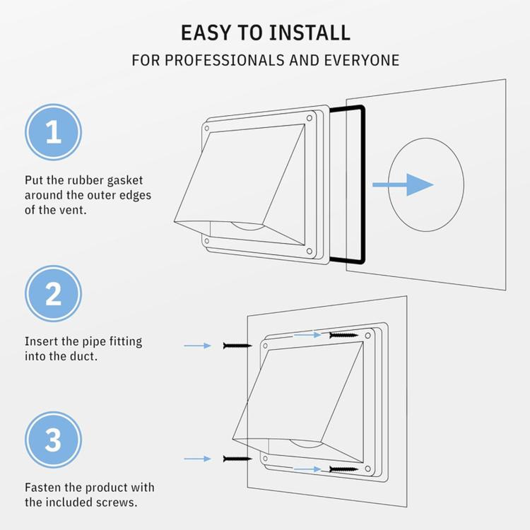 Square Stainless Steel Dryer Air Outlet External Wall Check Valve Cover, 4-inch 100mm With Insect Netting, 5-inch 125mm With Insect Netting, 6-inch 150mm With Insect Netting, 4-inch 100mm Without Insect Netting, 5-inch 125mm Without Insect Netting     ...