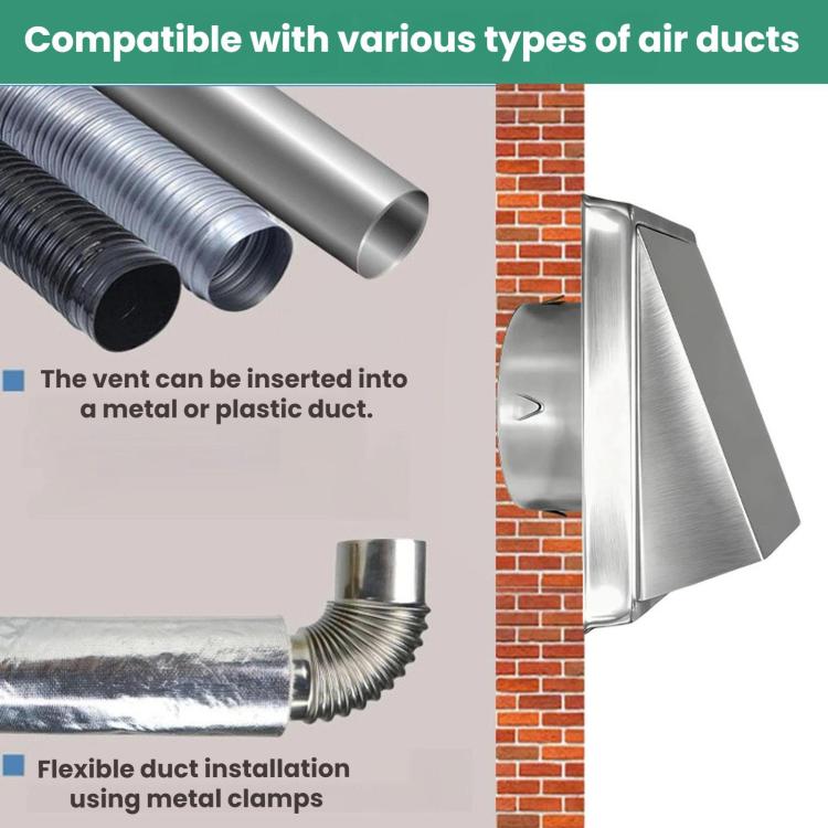 Square Stainless Steel Dryer Air Outlet External Wall Check Valve Cover, 4-inch 100mm With Insect Netting, 5-inch 125mm With Insect Netting, 6-inch 150mm With Insect Netting, 4-inch 100mm Without Insect Netting, 5-inch 125mm Without Insect Netting     ...
