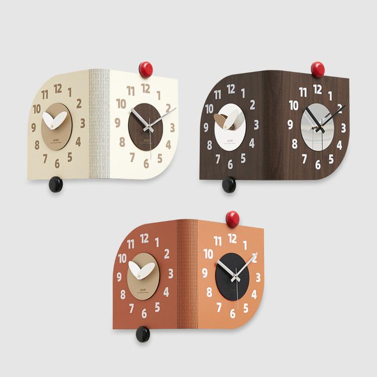 wozoom Corner Wall Clock Double Sided 90 Degree Wrap Around Quartz Clock, Beige, Dark Brown, Orange, Beige Swing Style 1, Beige Swing Style 2