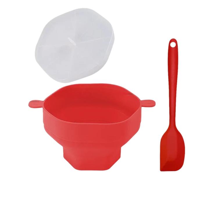 Collapsible Silicone Microwave Popcorn Popper Bowl with Lid Reusable Microwaveable Popcorn Maker, Standard Cyan, Standard Grey, Standard Red, Standard Earthy Yellow, with Spatula Red, with Spatula Cyan