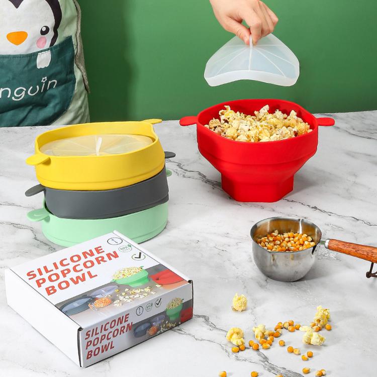 Collapsible Silicone Microwave Popcorn Popper Bowl with Lid Reusable Microwaveable Popcorn Maker, Standard Cyan, Standard Grey, Standard Red, Standard Earthy Yellow, with Spatula Red, with Spatula Cyan