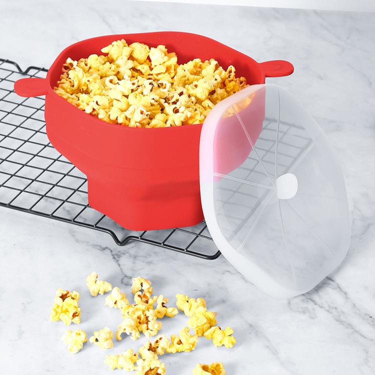 Collapsible Silicone Microwave Popcorn Popper Bowl with Lid Reusable Microwaveable Popcorn Maker, Standard Cyan, Standard Grey, Standard Red, Standard Earthy Yellow, with Spatula Red, with Spatula Cyan