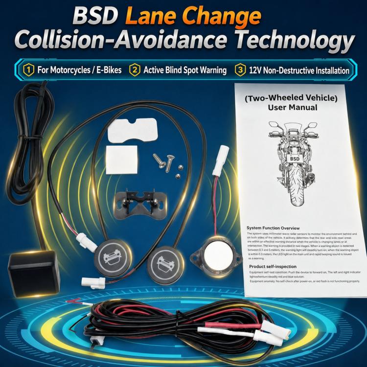Motorcycle 60GHz Millimeter Wave BSD Blind Spot Monitoring Collision Warning System, 50-Meter