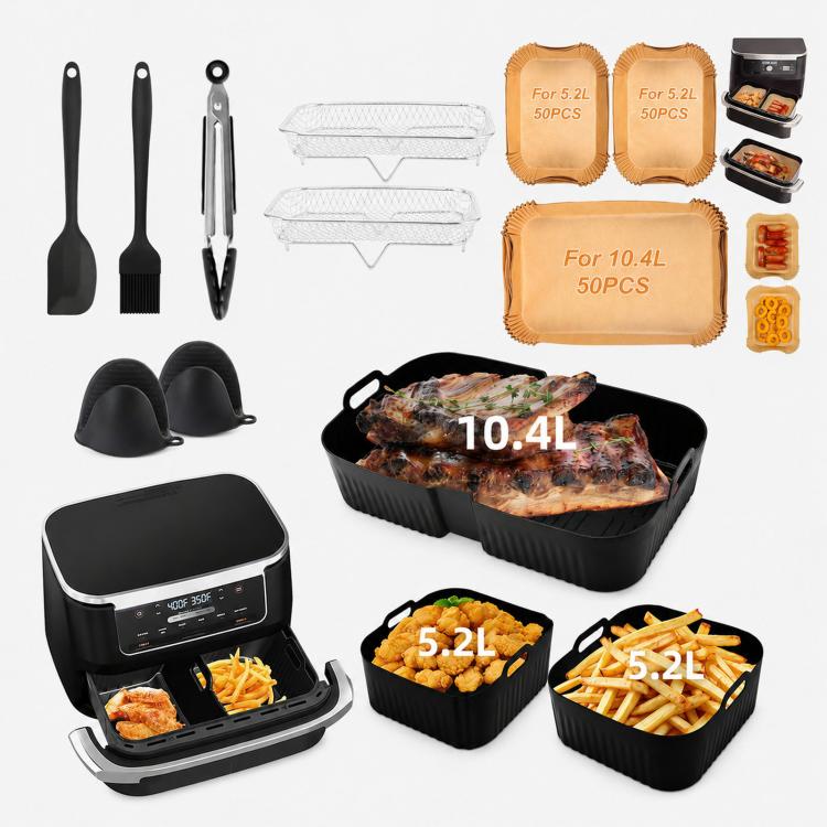 For Ninja AF500 AF500EU FlexBasket 10.4L MegaZone, 3 Pcs Silicone Liners Set, 10 Pcs Accessories Kit, 11 Pcs Accessories Kit, 13 Pcs Accessories Kit, 15 Pcs Deluxe Accessories Kit