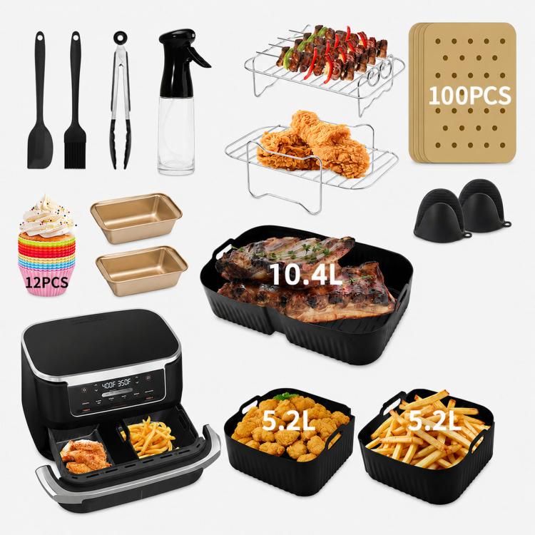 For Ninja AF500 AF500EU FlexBasket 10.4L MegaZone, 3 Pcs Silicone Liners Set, 10 Pcs Accessories Kit, 11 Pcs Accessories Kit, 13 Pcs Accessories Kit, 15 Pcs Deluxe Accessories Kit
