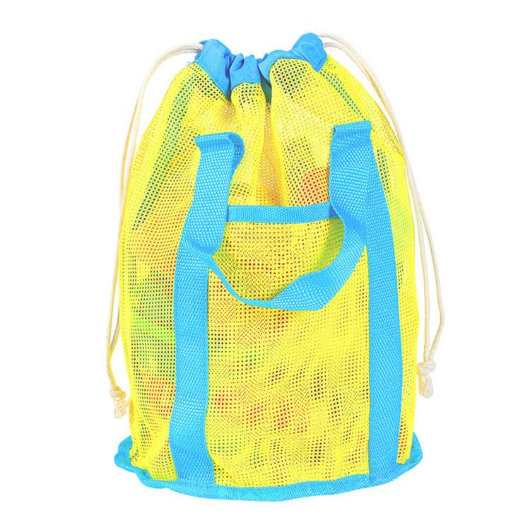 Mesh Beach Toy Bag Drawstring Toiletry Tote Sack With Handle Front Pocket For Kids Bath Swimming