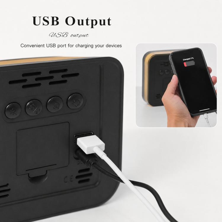 Digital Alarm Clock LED Desk Clock with Night Light USB Output Dimmable Display