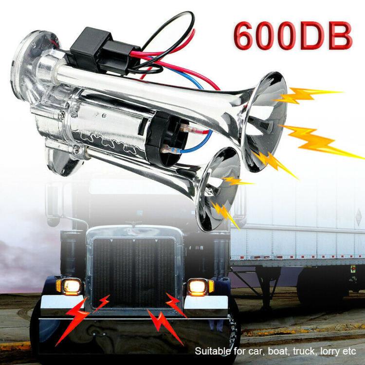 600DB Double-tube Metal Conjoined Electric Pump Car Horn With Relay, ST-1018S 24V