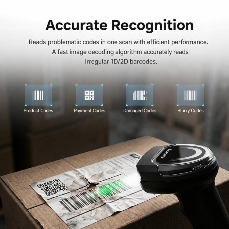 Wireless High-Speed QR Code Scanner 2.4G Bluetooth Barcode Reader For Supermarket, BWHS28Plus