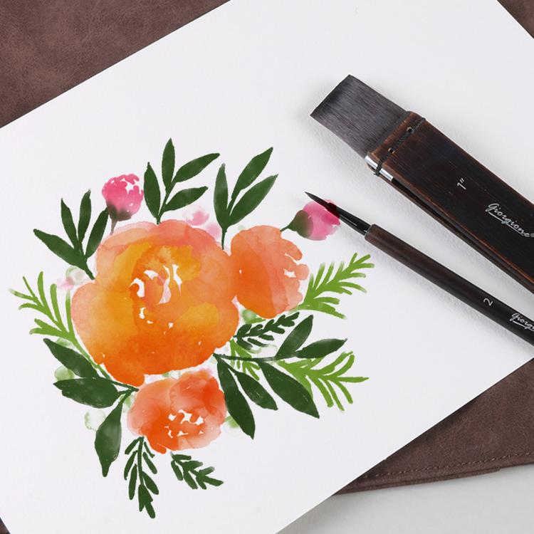 Giorgione 10 In 1 Synthetic Squirrel Hair Watercolor Paint Brush Set with Velvet Roll-Up Case Birch Wood Handles