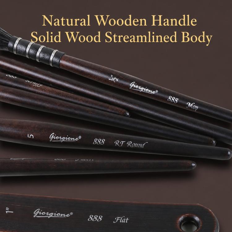 Giorgione 10 In 1 Synthetic Squirrel Hair Watercolor Paint Brush Set with Velvet Roll-Up Case Birch Wood Handles