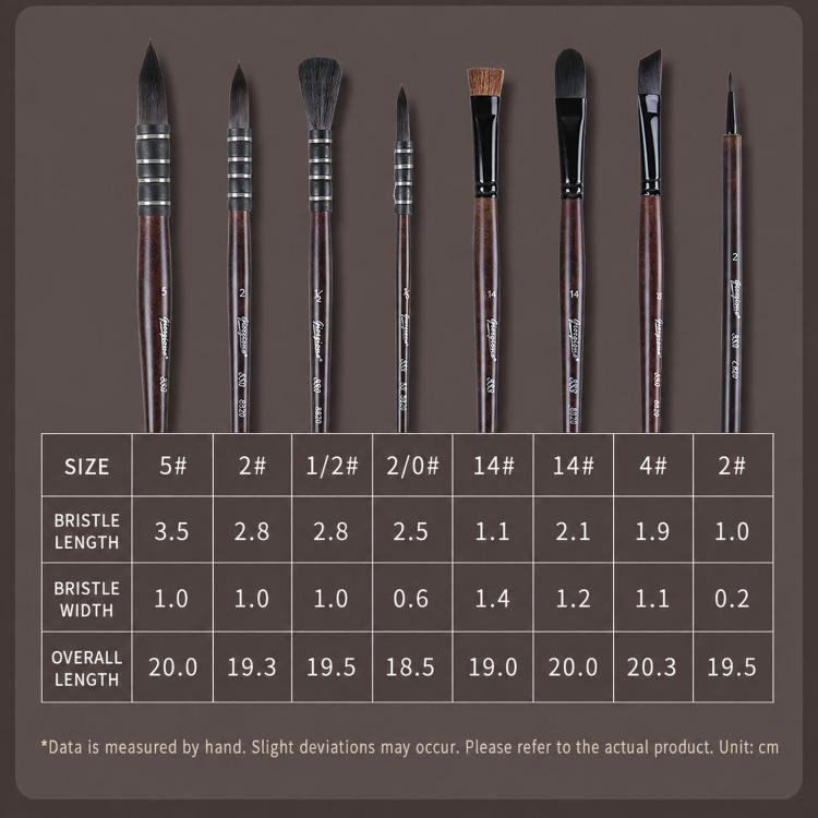 Giorgione 10 In 1 Synthetic Squirrel Hair Watercolor Paint Brush Set with Velvet Roll-Up Case Birch Wood Handles