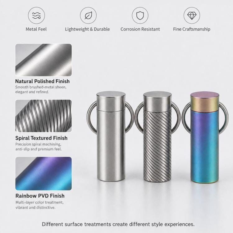 Mini Portable EDC Outdoor Sealed Titanium Alloy Waterproof Keychain, Knurling, Polishing, Iridescent Color