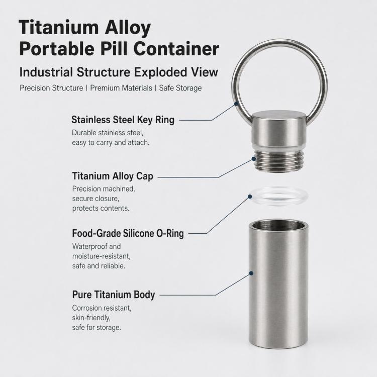 Mini Portable EDC Outdoor Sealed Titanium Alloy Waterproof Keychain, Knurling, Polishing, Iridescent Color