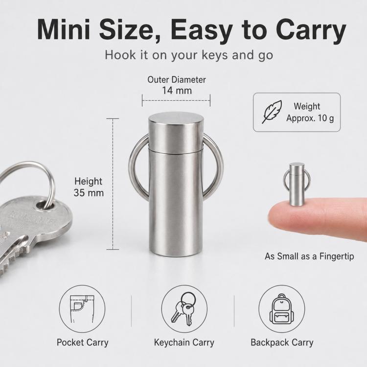Mini Portable EDC Outdoor Sealed Titanium Alloy Waterproof Keychain, Knurling, Polishing, Iridescent Color