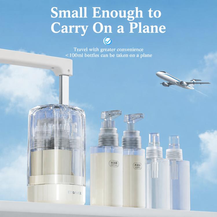 ETRAVEL 4-in-1 Travel Bottle Set Toiletry Dispenser Kit with 2 Lotion Pumps & 2 Fine Mist Sprays