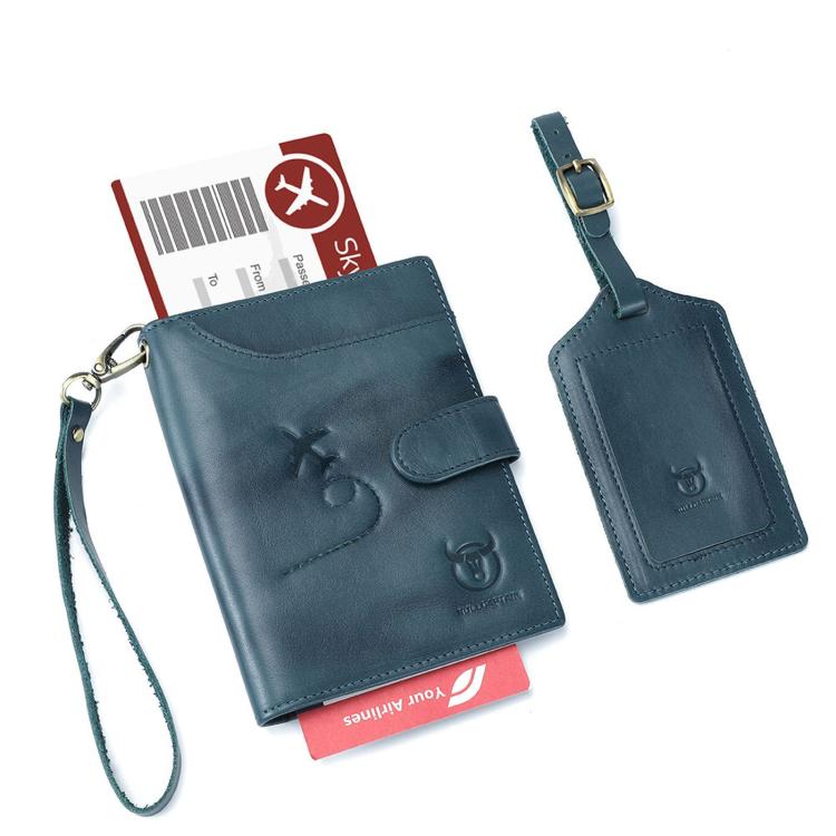 BULL CAPTAIN Genuine Leather Passport Holder with Luggage Tag Set for Men RFID Blocking Vintage Travel Wallet