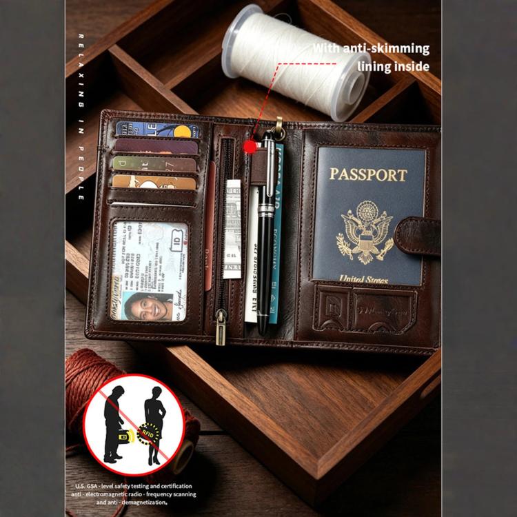 BULL CAPTAIN Genuine Leather Passport Holder with Luggage Tag Set for Men RFID Blocking Vintage Travel Wallet