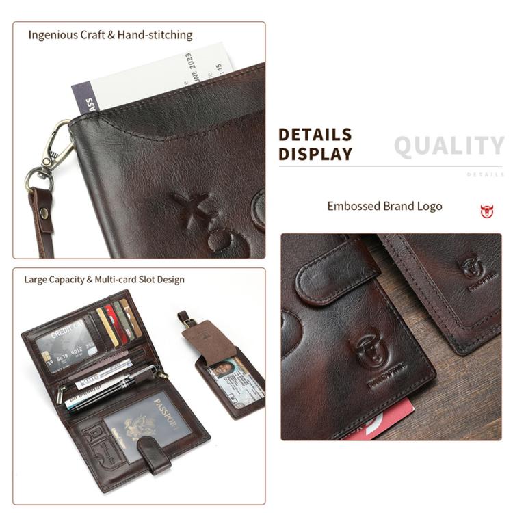 BULL CAPTAIN Genuine Leather Passport Holder with Luggage Tag Set for Men RFID Blocking Vintage Travel Wallet
