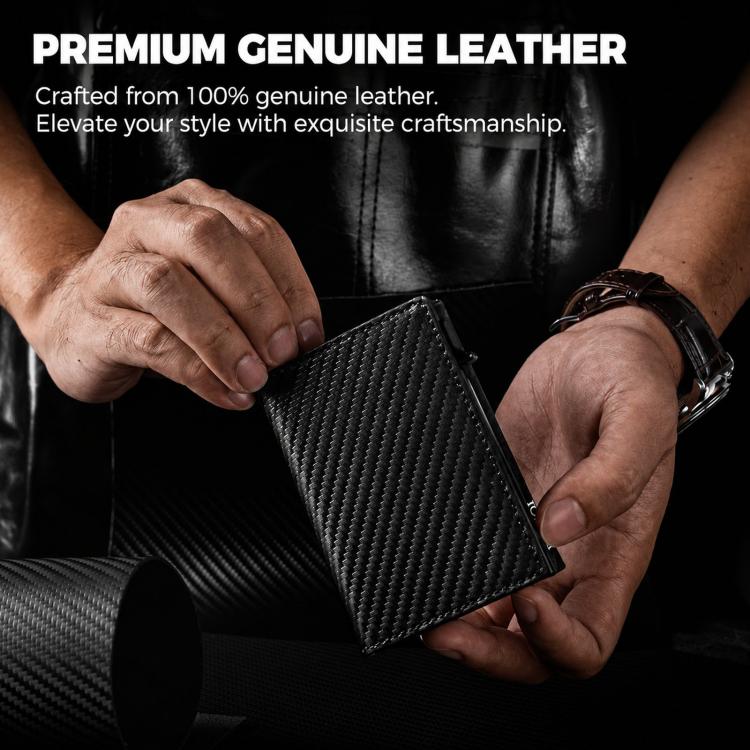 RFID Blocking Pop Up Wallet With Coin Pocket Carbon Fiber Leather Slim Credit Card Holder