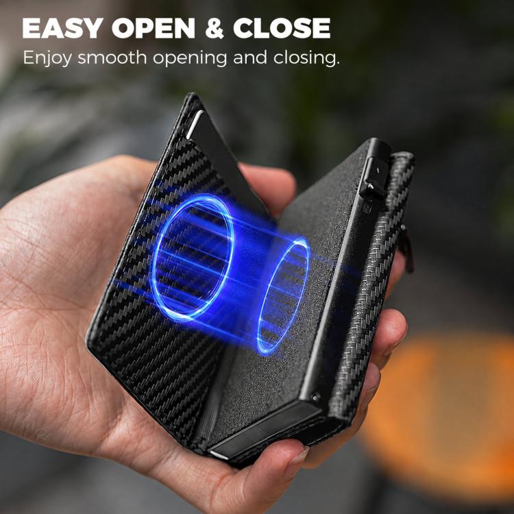 RFID Blocking Pop Up Wallet With Coin Pocket Carbon Fiber Leather Slim Credit Card Holder