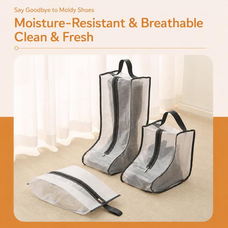 Clear Boot Storage Bags Waterproof Shoes Dust Cover With Handle & Zipper, 28x20x28cm Gray, 28x20x28cm Black, 28x20x48cm Gray, 28x20x48cm Black, 20x40cm Gray, 20x40cm Black