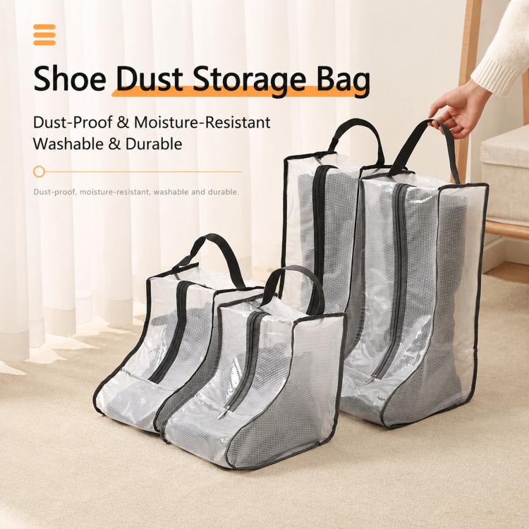 Clear Boot Storage Bags Waterproof Shoes Dust Cover With Handle & Zipper, 28x20x28cm Gray, 28x20x28cm Black, 28x20x48cm Gray, 28x20x48cm Black, 20x40cm Gray, 20x40cm Black