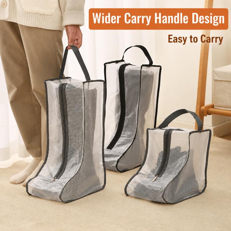Clear Boot Storage Bags Waterproof Shoes Dust Cover With Handle & Zipper, 28x20x28cm Gray, 28x20x28cm Black, 28x20x48cm Gray, 28x20x48cm Black, 20x40cm Gray, 20x40cm Black
