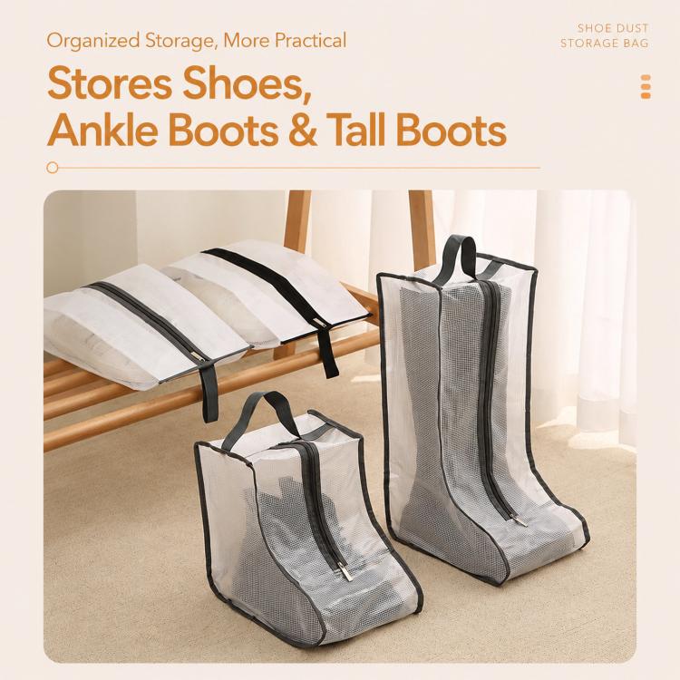 Clear Boot Storage Bags Waterproof Shoes Dust Cover With Handle & Zipper, 28x20x28cm Gray, 28x20x28cm Black, 28x20x48cm Gray, 28x20x48cm Black, 20x40cm Gray, 20x40cm Black
