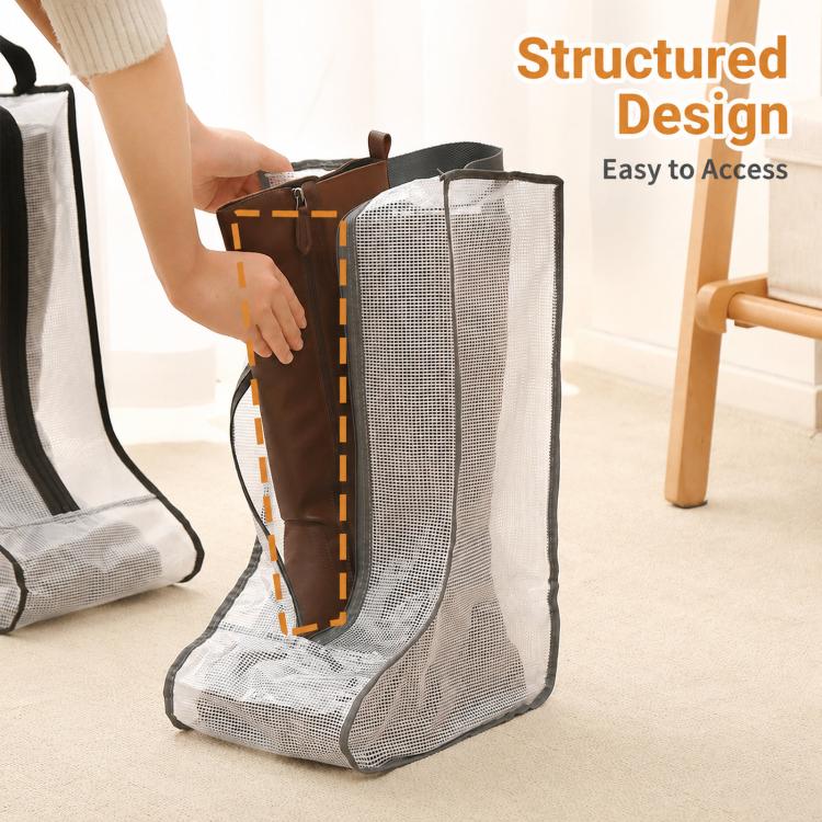 Clear Boot Storage Bags Waterproof Shoes Dust Cover With Handle & Zipper, 28x20x28cm Gray, 28x20x28cm Black, 28x20x48cm Gray, 28x20x48cm Black, 20x40cm Gray, 20x40cm Black