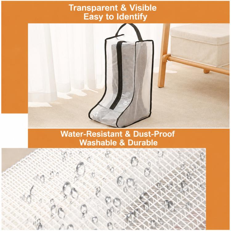 Clear Boot Storage Bags Waterproof Shoes Dust Cover With Handle & Zipper, 28x20x28cm Gray, 28x20x28cm Black, 28x20x48cm Gray, 28x20x48cm Black, 20x40cm Gray, 20x40cm Black