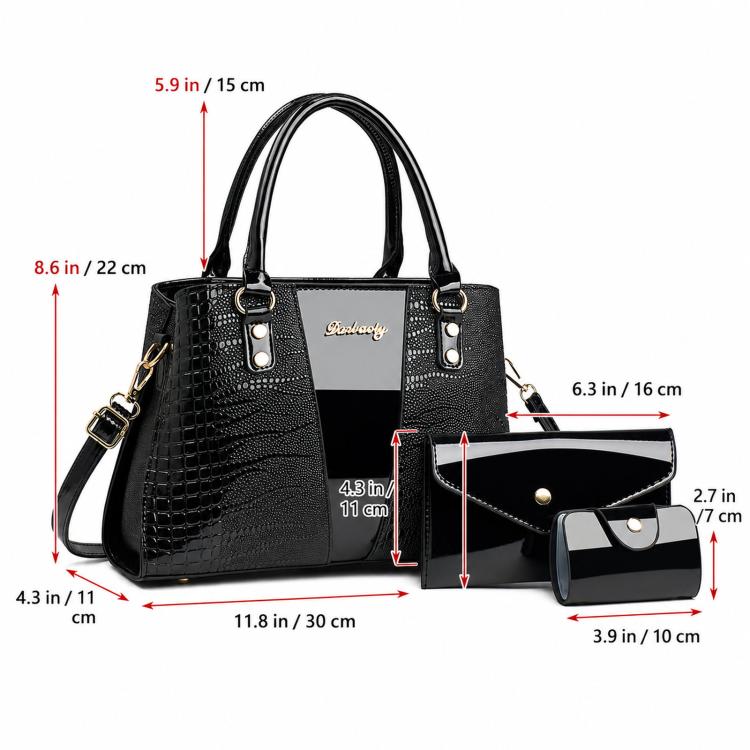 3pcs /Set Crocodile-Patterned Tote Shoulder Bag