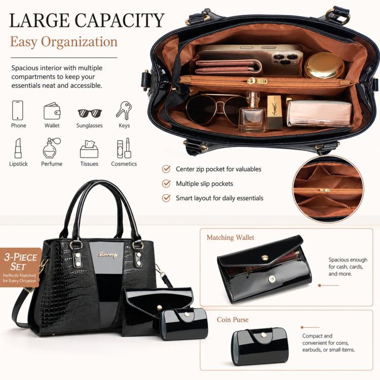 3pcs /Set Crocodile-Patterned Tote Shoulder Bag